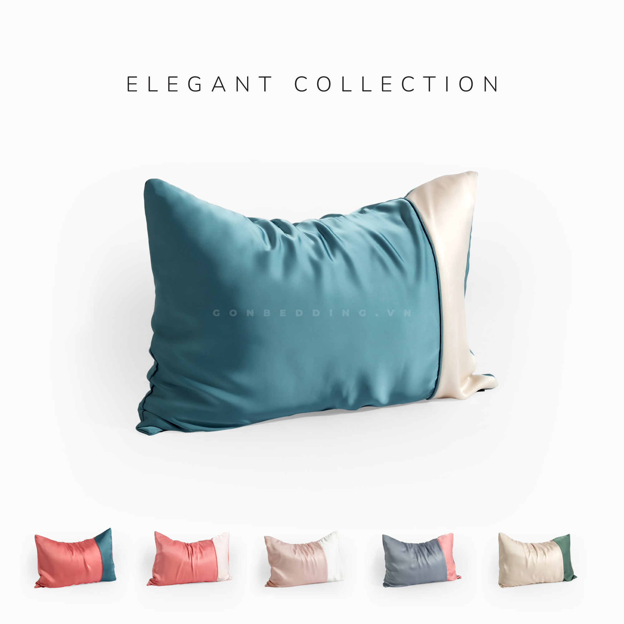 [Elegant] Vỏ Gối Nằm Lụa Satin Premium Cao Cấp Phối 2 Màu Trơn Phong Cách Thanh Lịch 50x70 cm