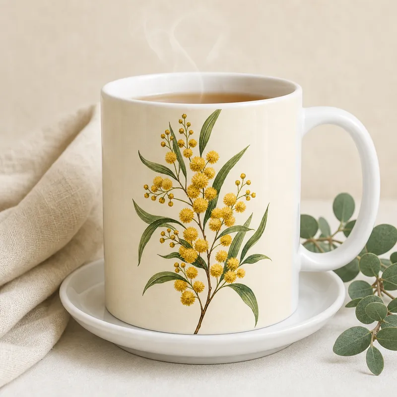 Golden Wattle Sprig Ceramic Mug