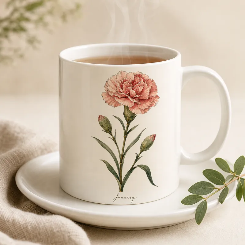 January Carnation Ceramic Mug