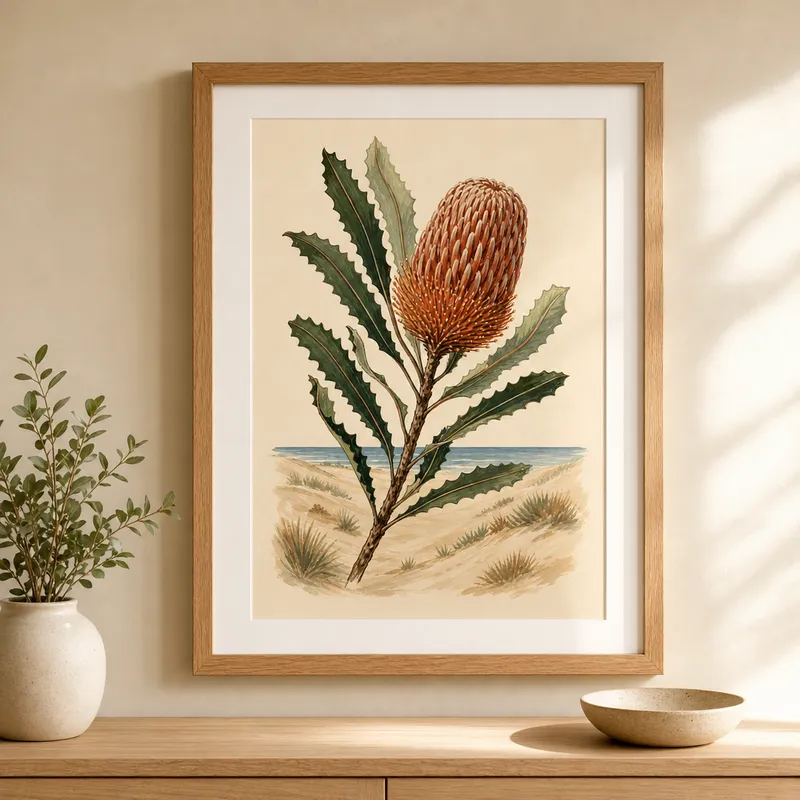 Coastal Banksia Dune Framed Art Print
