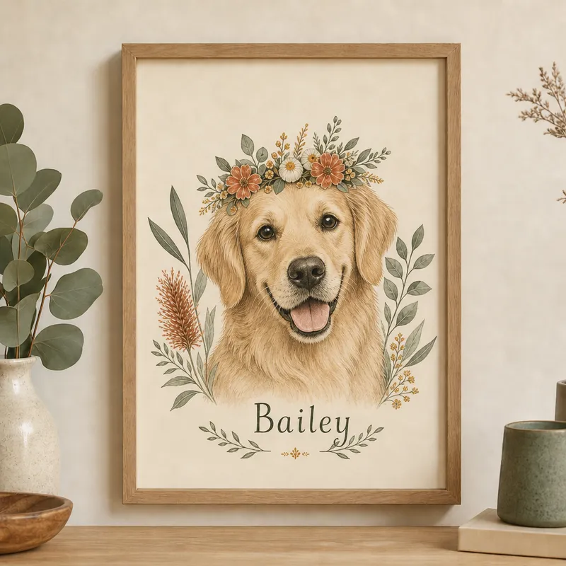 Dog Portrait Print with Your Dog's Name