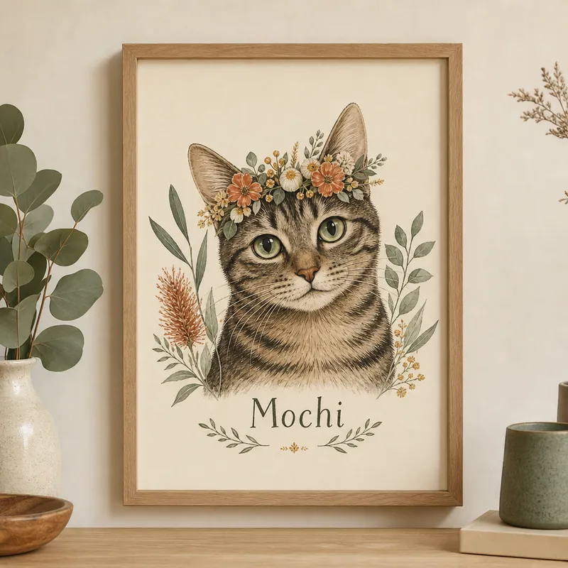 Cat Portrait Print with Your Cat's Name