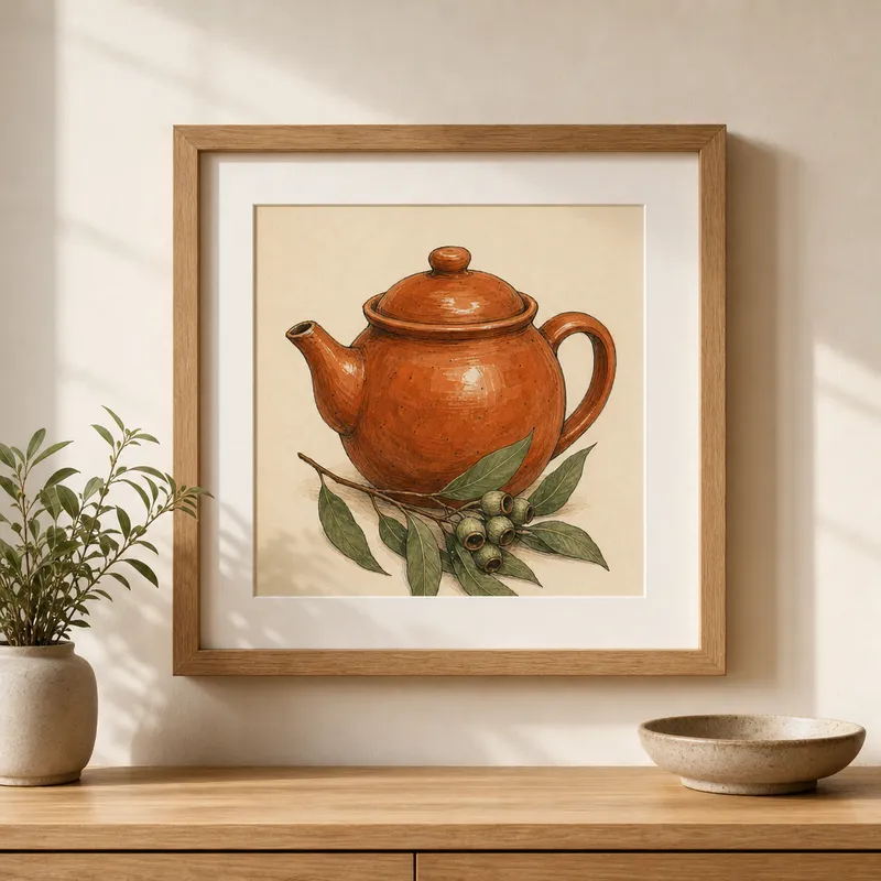 Teapot and Sprig Framed Art Print
